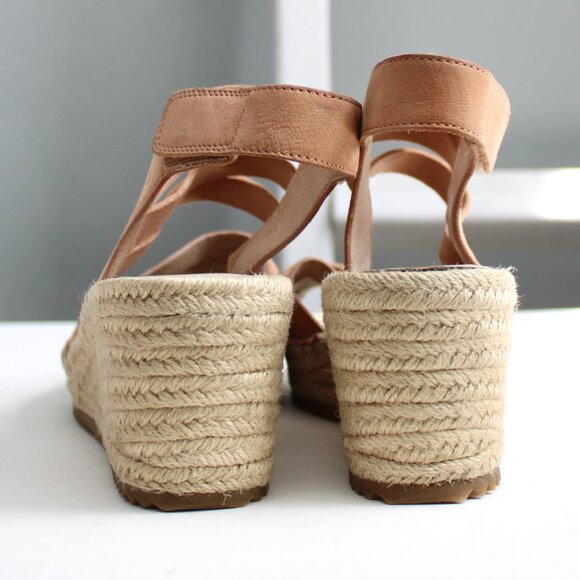 Eileen Fisher Largo Tan Leather Jute Espadrille Wedge Sandal Heels Shoe Size 7 - Picture 2 of 10